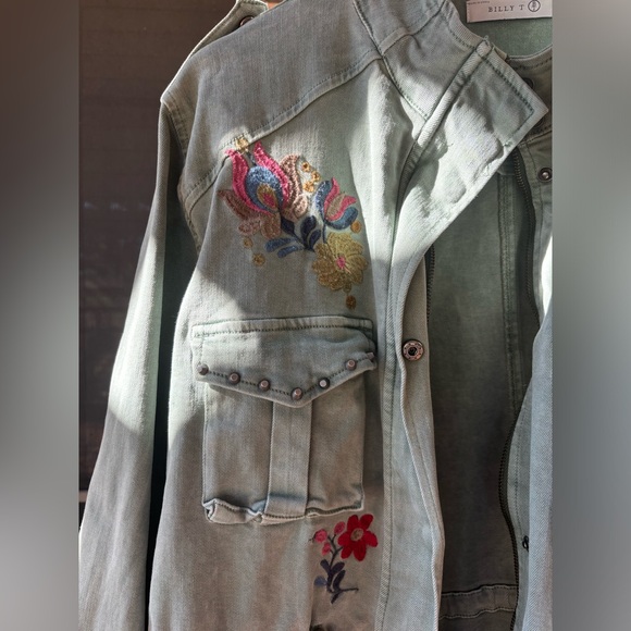Billy T Green Jean Denim Floral Embroidered Butterfly Jacket Size XL - Picture 3 of 12